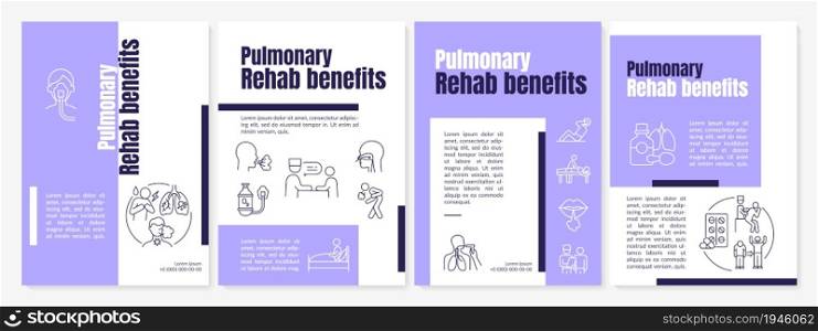 Pulmonary rehabilitation benefits purple brochure template. Flyer, booklet, leaflet print, cover design with linear icons. Vector layouts for presentation, annual reports, advertisement pages. Pulmonary rehabilitation benefits purple brochure template