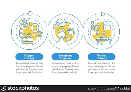 Pulmonary rehabilitation methods vector infographic template. Presentation outline design elements. Data visualization with 3 steps. Process timeline info chart. Workflow layout with line icons. Pulmonary rehabilitation methods vector infographic template