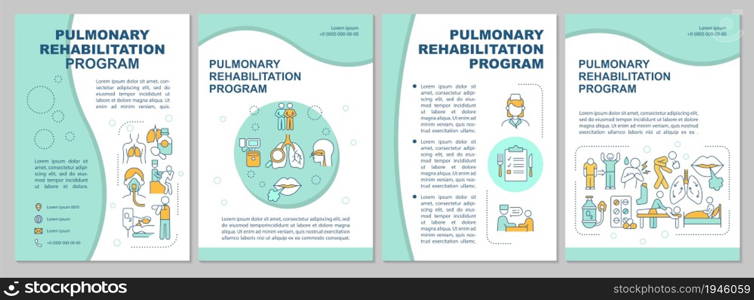 Pulmonary rehabilitation program blue brochure template. Flyer, booklet, leaflet print, cover design with linear icons. Vector layouts for presentation, annual reports, advertisement pages. Pulmonary rehabilitation program blue brochure template