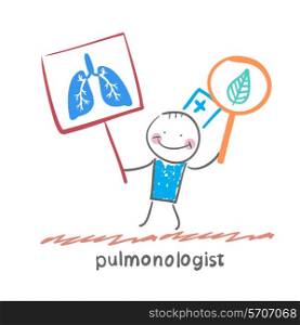 pulmonologist holding posters with the image of the lungs