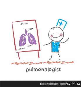 pulmonologist says lung. Fun cartoon style illustration. The situation of life.