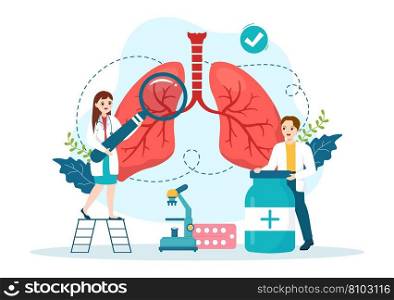 Pulmonologist Vector Illustration with Doctor Pulmonology, Lungs Respiratory System Examination and Treatment in Flat Cartoon Hand Drawn Templates