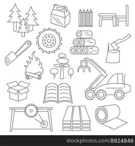 Pulp paper and wood products icon set thin line vector image