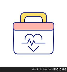 Pulse on bag RGB color icon. Donation. Decluttering and tidying. Cleaning-out. Worries about rash purchases and wasted money. Clutter and littering of things. Isolated vector illustration. Pulse on bag RGB color icon