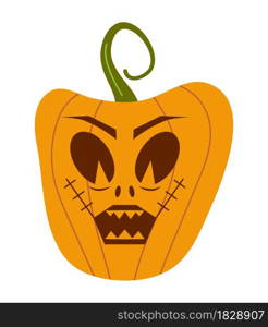 Pumkin scary Halloween face vector. Halloween pumpkin or ghost grimace. Terrible eyes and mouth with a silhouette style. Emotion, icons of skeleton for makeup, a night party.. Pumkin scary Halloween face vector. Halloween pumpkin or ghost grimace.