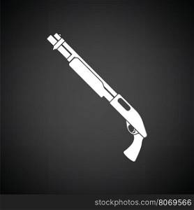 Pump-action shotgun icon. Black background with white. Vector illustration.