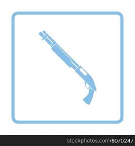 Pump-action shotgun icon. Blue frame design. Vector illustration.