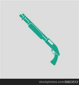 Pump-action shotgun icon. Gray background with green. Vector illustration.