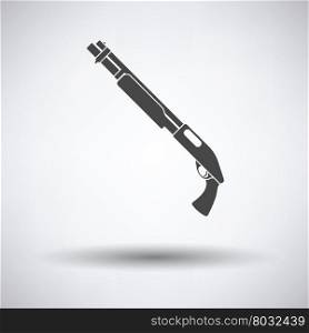 Pump-action shotgun icon on gray background, round shadow. Vector illustration.