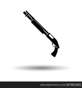 Pump-action shotgun icon. White background with shadow design. Vector illustration.