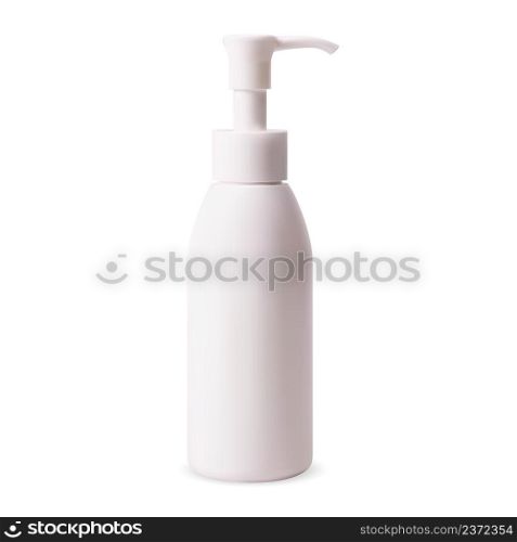 Pump bottle mockup. Cosmetic serum dispenser container, isolated vector packaging. Medicine shampoo bottle blank, hair moisturizer product with batcher. Realistic detergent tube illustration. Pump bottle mockup. Cosmetic serum dispenser