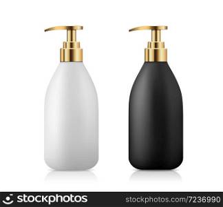 Pump bottle product black and white with gold cap collection design, vector illustration