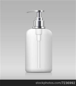 Pump bottle white and silver products template design on gray background, llustration
