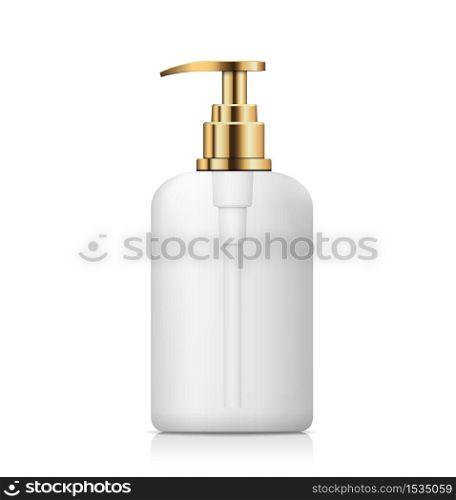 Pump bottle white product, with gold cap design isolated on white background, vector illustration