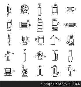 Pump icons set outline vector. Water tank. Station system. Pump icons set outline vector. Water tank