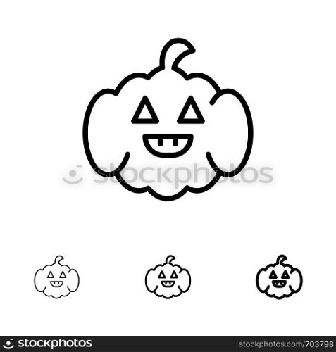 Pumpkin, American, Usa Bold and thin black line icon set