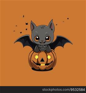Pumpkin and bat vector illustration for a cool Halloween