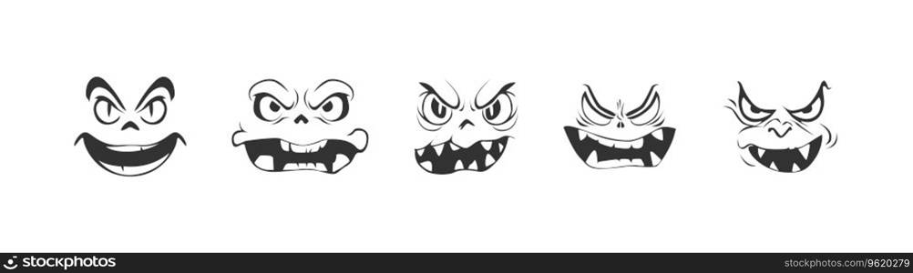 Pumpkin and ghost face set. Halloween funny and scary cartoon faces illustration. Vector isolated