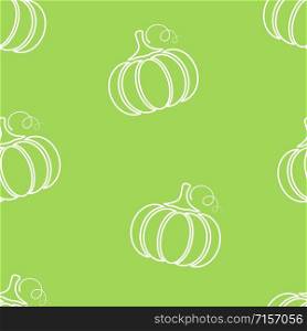 Pumpkin contour vegetable seamless pattern vector flat illustration. Natural food pattern design with pumpkin silhouette vegetable seamless texture in green and white colors for vegan fabric print.. Pumpkin silhouette vegetable seamless pattern