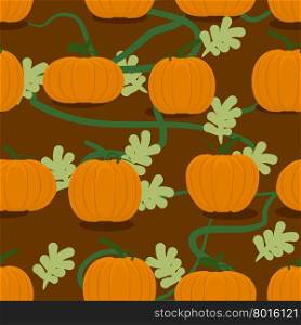 Pumpkin farm seamless patter. Plantation of pumpkins background. Grow pumpkins on bed. Natural farm ornament. Lots of fresh orange vegetables for scary Halloween.&#xA;