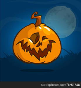 Pumpkin for Halloween on dark background. Vector illustration isolated