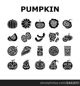 pumpkin halloween autumn oran≥icons set vector. thanksgiving, fall ve≥tab≤, cute decoration, face squash, scary evil lantern pumpkin halloween autumn oran≥glyphπctogram Illustrations. pumpkin halloween autumn oran≥icons set vector