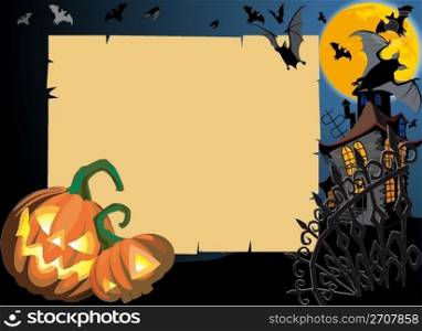 Pumpkin Halloween Card with empty blank scroll