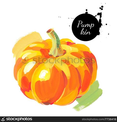 Pumpkin. Hand drawn sketch watercolor acrylic painting on white background. Vector illustration
