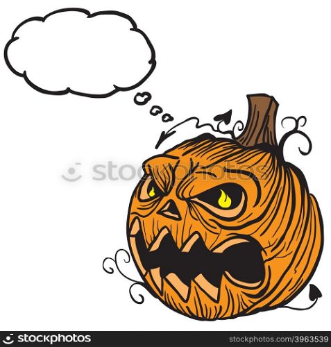 pumpkin head with thought bubble cartoon
