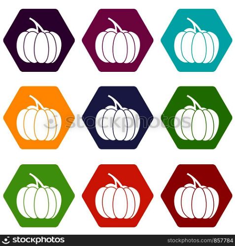Pumpkin icon set many color hexahedron isolated on white vector illustration. Pumpkin icon set color hexahedron