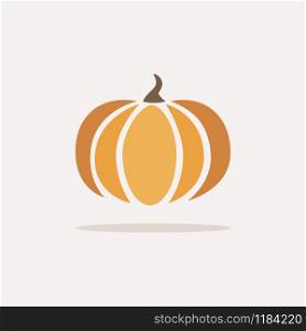 Pumpkin. Icon with shadow on a beige background. Fall flat vector illustration