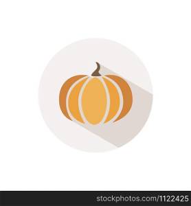 Pumpkin. Icon with shadow on a beige circle. Halloween and fall flat vector illustration