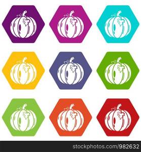 Pumpkin icons 9 set coloful isolated on white for web. Pumpkin icons set 9 vector