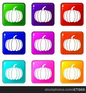 Pumpkin icons of 9 color set isolated vector illustration. Pumpkin icons 9 set