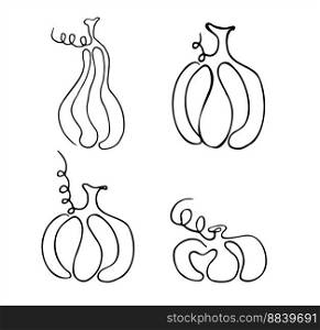 Pumpkin line art. Coloring page doodle Vector illustration. Elements for wall art, coloring, printing, design illustrations in the style of outline, line art.. Pumpkin line art. Autumn harvest, thanksgiving and halloween attributes Coloring Vector illustration