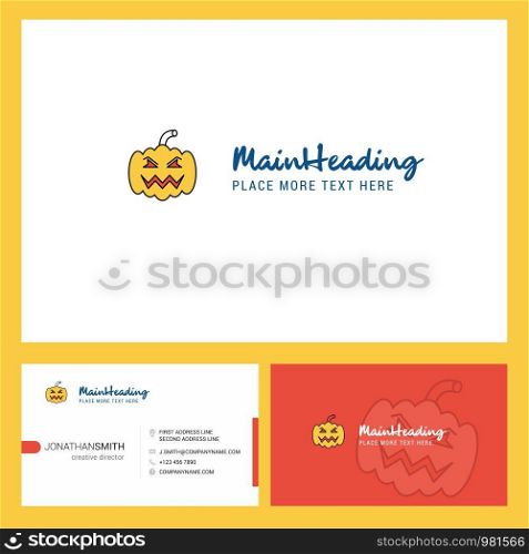 Pumpkin Logo design with Tagline & Front and Back Busienss Card Template. Vector Creative Design