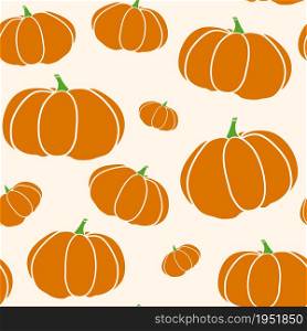 Pumpkin pattern vector on beige background. Trendy autumn colors in pumpkin seamless illustration.. Pumpkin seamless texture in trendy autumn colors. Beige background with pumpkin pattern vector. EPS 10
