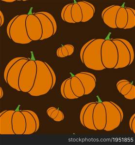 Pumpkin pattern vector on beige background. Trendy autumn colors in pumpkin seamless illustration.. Pumpkin seamless texture in trendy autumn colors. Orange pumkin on brown background. EPS 10