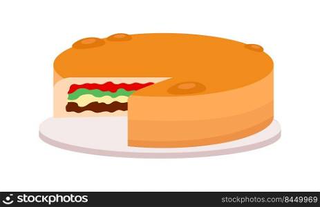Pumpkin pie semi flat color vector object. Full sized item on white. Delicious food. Preparing dish for Thanksgiving dinner. Simple cartoon style illustration for web graphic design and animation. Pumpkin pie semi flat color vector object