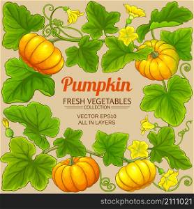 pumpkin plant vector frame on color background