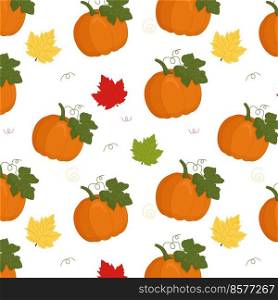 Pumpkin seamless vector pattern. Pumpkin with maple leaves.. Pumpkin seamless vector pattern. Pumpkin with maple leaves