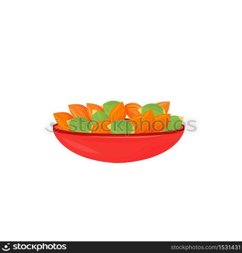 Pumpkin seeds and almonds in bowl cartoon vector illustration. Foods rich in protein and fats flat color object. Healthy vegan meal. High calorie food isolated white background . ZIP file contains: EPS, JPG. If you are interested in custom design or want to make some adjustments to purchase the product, don&rsquo;t hesitate to contact us! bsd@bsdartfactory.com. Pumpkin seeds and almonds in bowl
