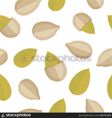 Pumpkin seeds seamless pattern vector in flat design. Traditional snack. Healthy food. Ornament for wallpapers, polygraphy, textiles, web page design, surface textures. Isolated on white background.. Pumpkin Seeds Seamless Pattern Vector in Flat Design.. Pumpkin Seeds Seamless Pattern Vector in Flat Design.