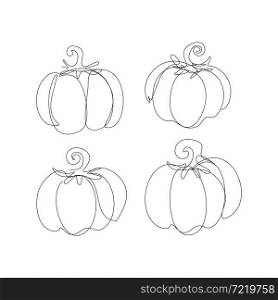 Pumpkin set in the continuous line art style. Sketchy contour squashes with the editable stroke. Vector silhouette of the vegetables.. Pumpkin set in the continuous line art style. Sketchy contour squashes with the editable stroke. Silhouette of the vegetables.