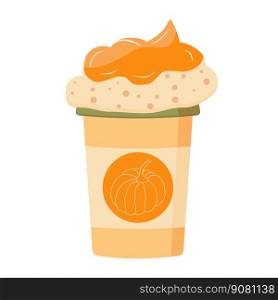 Pumpkin spice latte, autumn coffee in orange paper cup. Vector illustration.. Pumpkin spice latte, autumn coffee in orange paper cup.