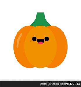Pumpkin vector icon illustration symbol. Nature vegetable food and organic harvest plant. Orange cartoon character isolated white and smile face. Graphic silhouette pictogram emotion farming