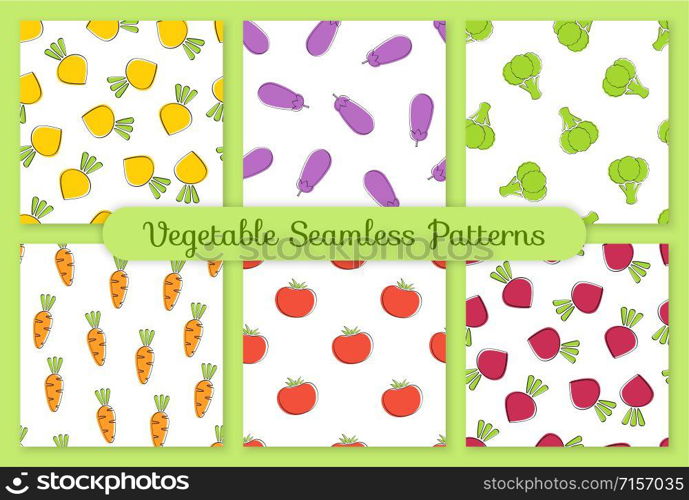 Pumpkin vegetable seamless background set vector flat illustration. Modern seamless texture background design with pumpkin vegetable in natural orange and white colors for healthy vegetarian menu. Autumn vegetable seamless background illustration