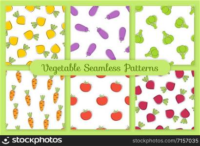 Pumpkin vegetable seamless background set vector flat illustration. Modern seamless texture background design with pumpkin vegetable in natural orange and white colors for healthy vegetarian menu. Autumn vegetable seamless background illustration