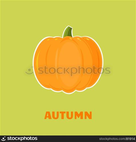 Pumpkin Vegetables Cartoon Flat Design Style. Illustration With Background And Text Autumn