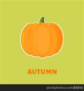Pumpkin Vegetables Cartoon Flat Design Style. Illustration With Background And Text Autumn